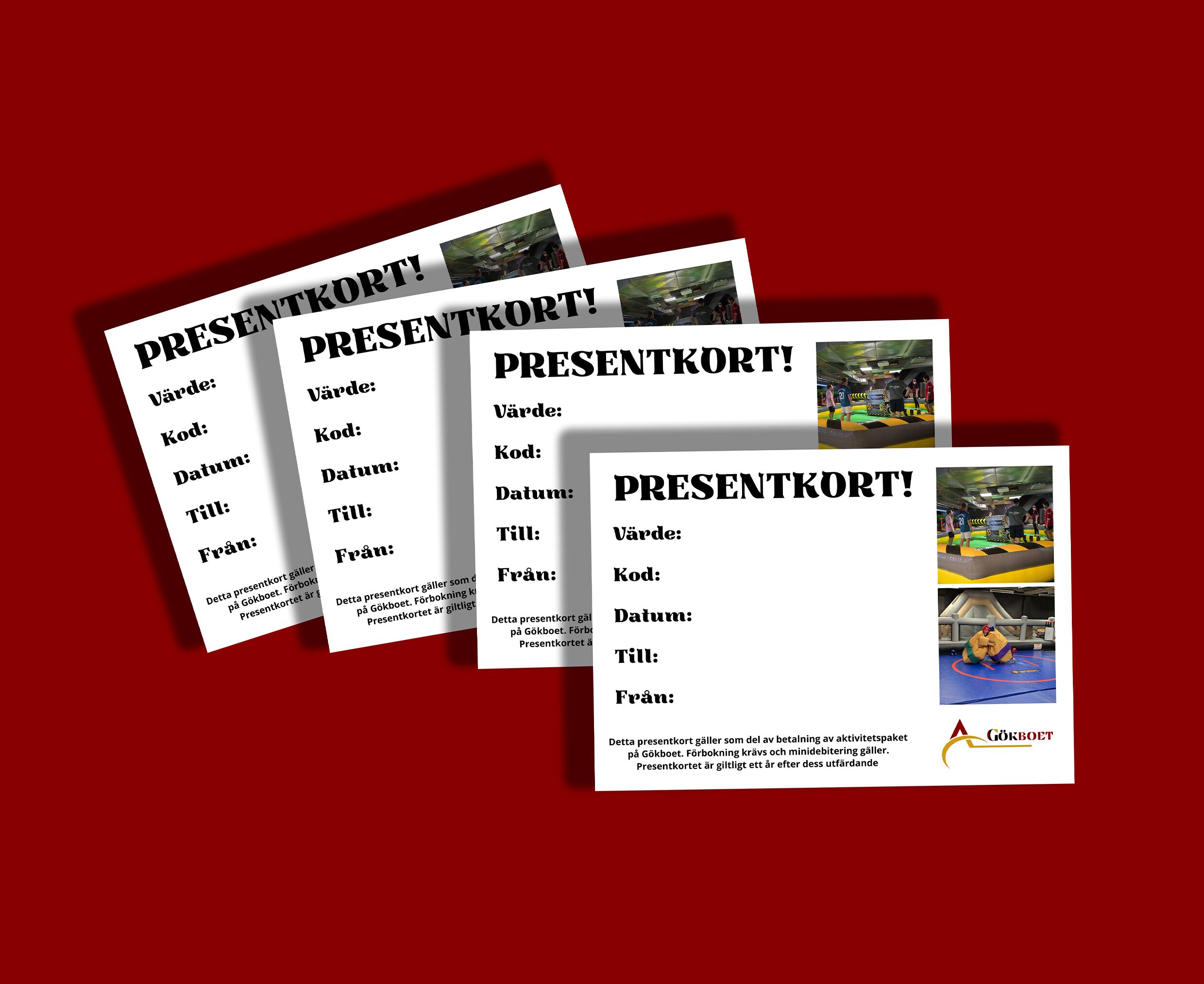 Flera presentkort med bilder från Gökboet.